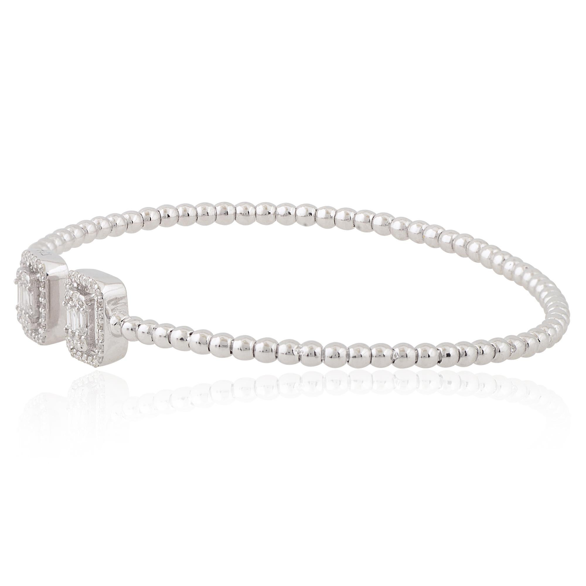 Women's Natural 0.40 Carat Baguette Diamond Cuff Bangle Bracelet 10 Karat White Gold For Sale