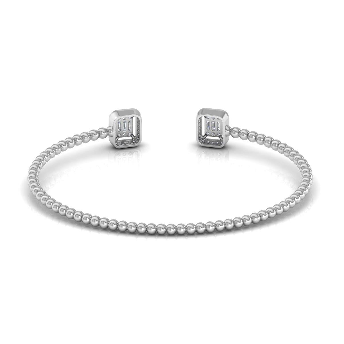 Bracelet manchette en or blanc 10 carats avec diamants baguettes naturels de 0,40 carat en vente 1