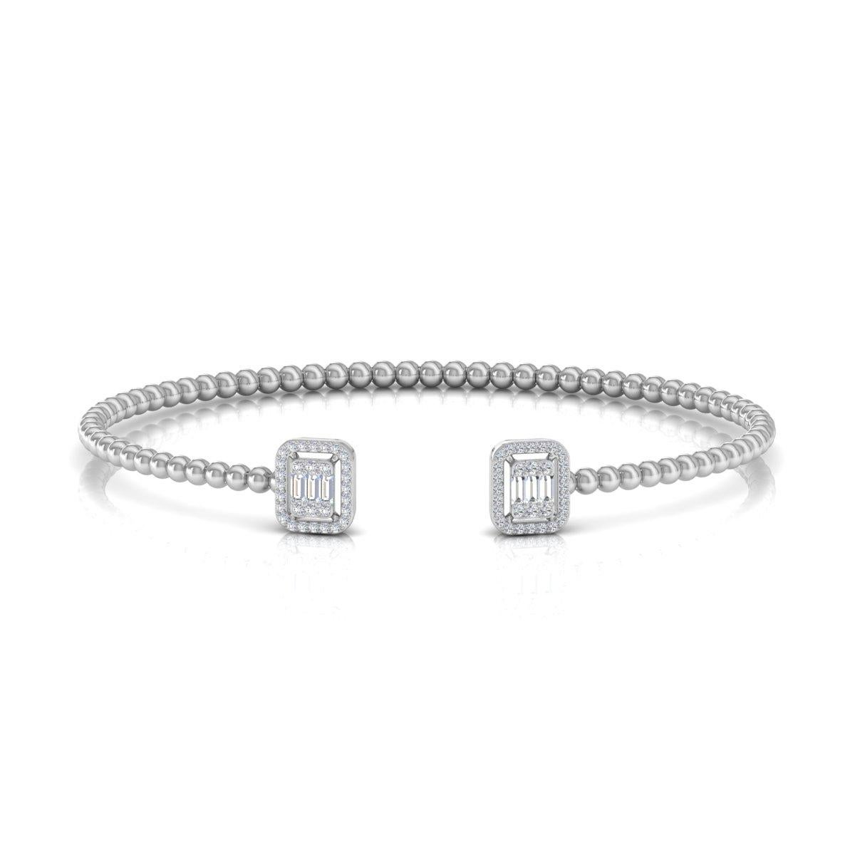 Bracelet manchette en or blanc 10 carats avec diamants baguettes naturels de 0,40 carat en vente 3