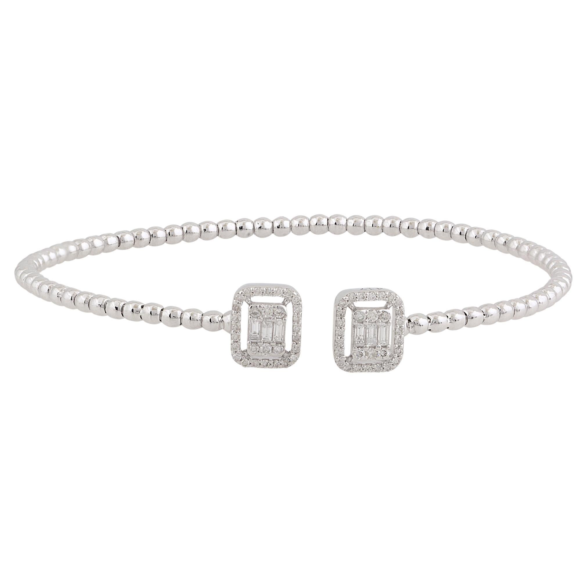 Bracelet manchette en or blanc 10 carats avec diamants baguettes naturels de 0,40 carat en vente
