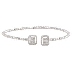 Bracelet manchette en or blanc 10 carats avec diamants baguettes naturels de 0,40 carat
