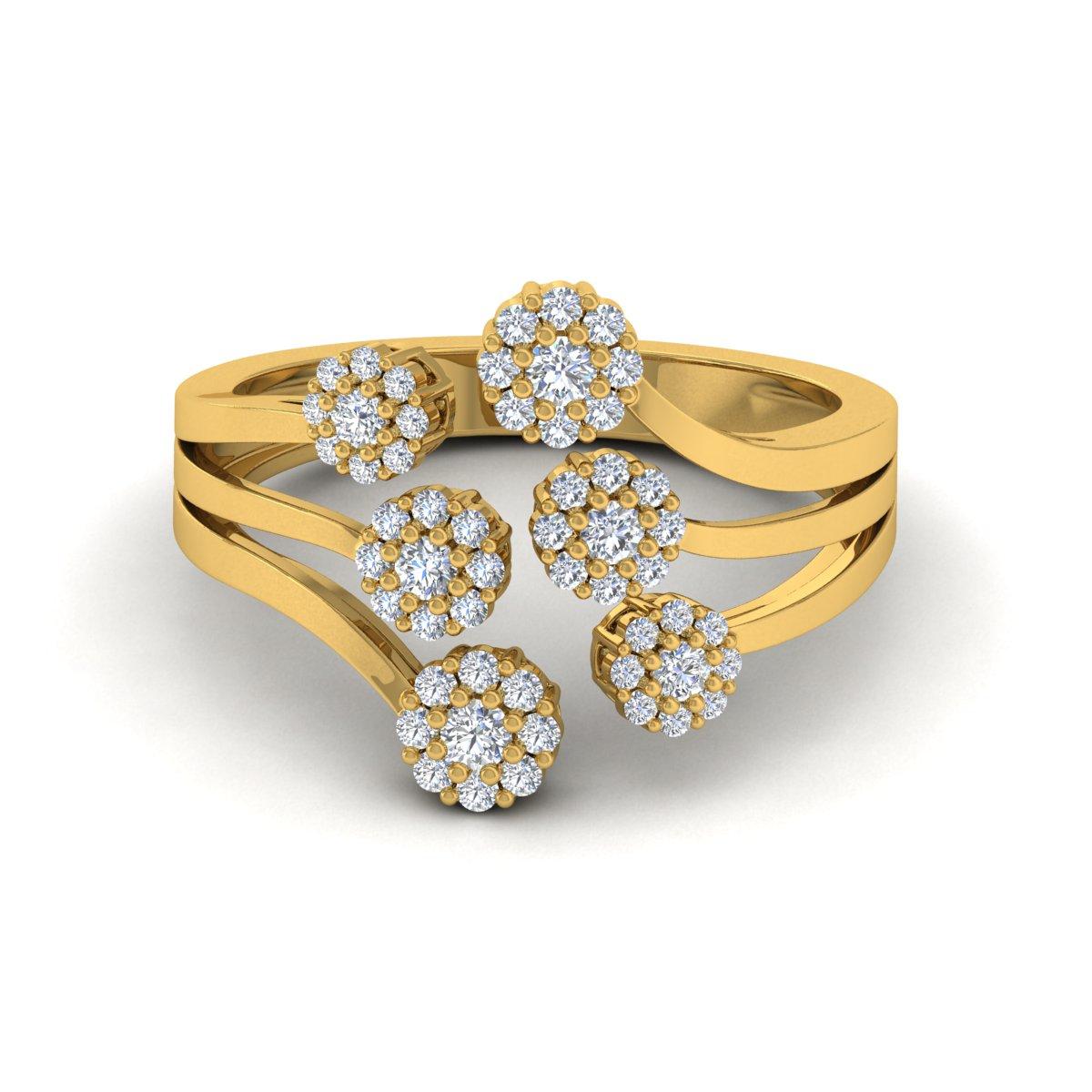 Round Cut Natural 0.40 Carat Diamond Pave Cuff Ring 18 Karat Yellow Gold Handmade Jewelry For Sale