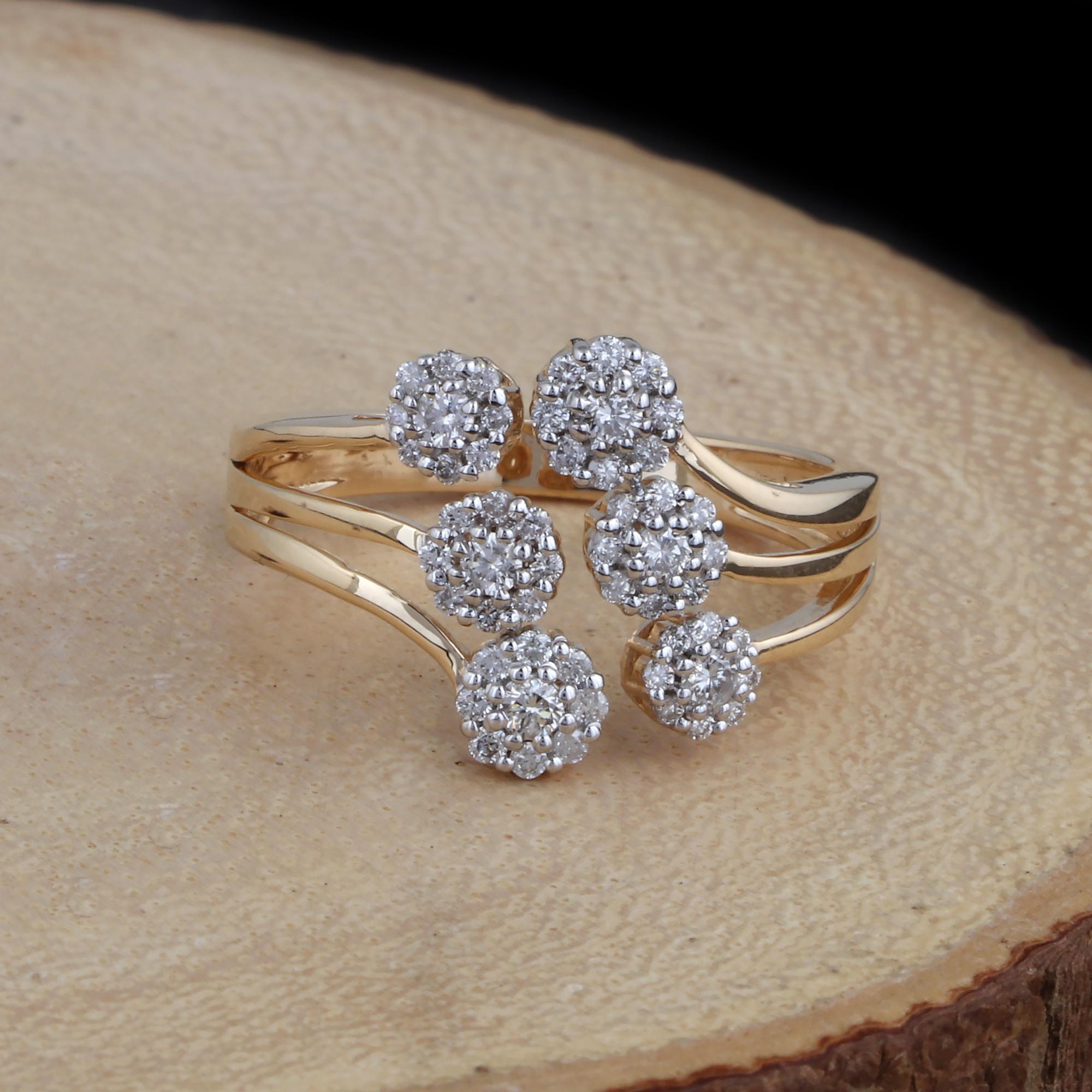 Women's Natural 0.40 Carat Diamond Pave Cuff Ring 18 Karat Yellow Gold Handmade Jewelry For Sale