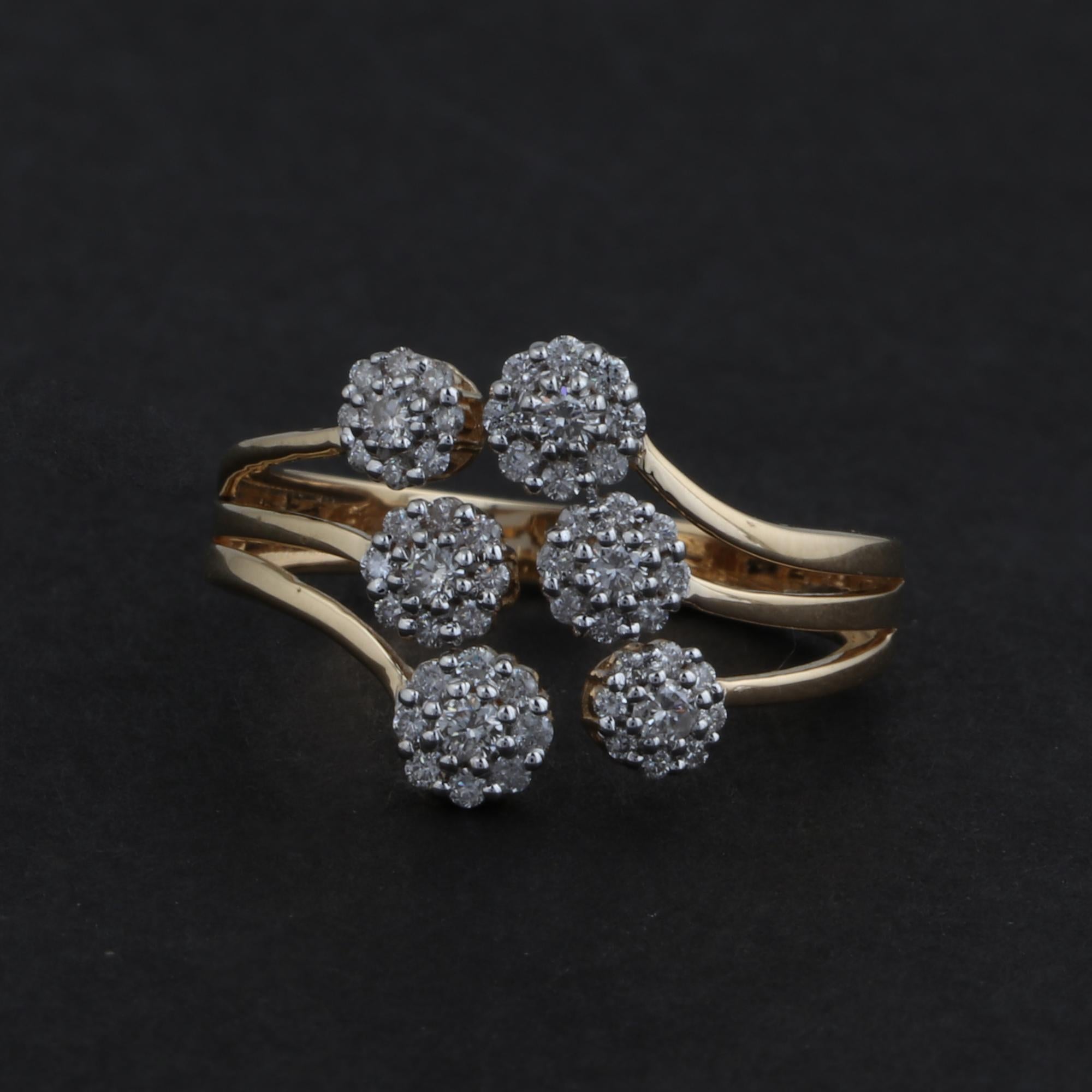 Natural 0.40 Carat Diamond Pave Cuff Ring 18 Karat Yellow Gold Handmade Jewelry For Sale 1