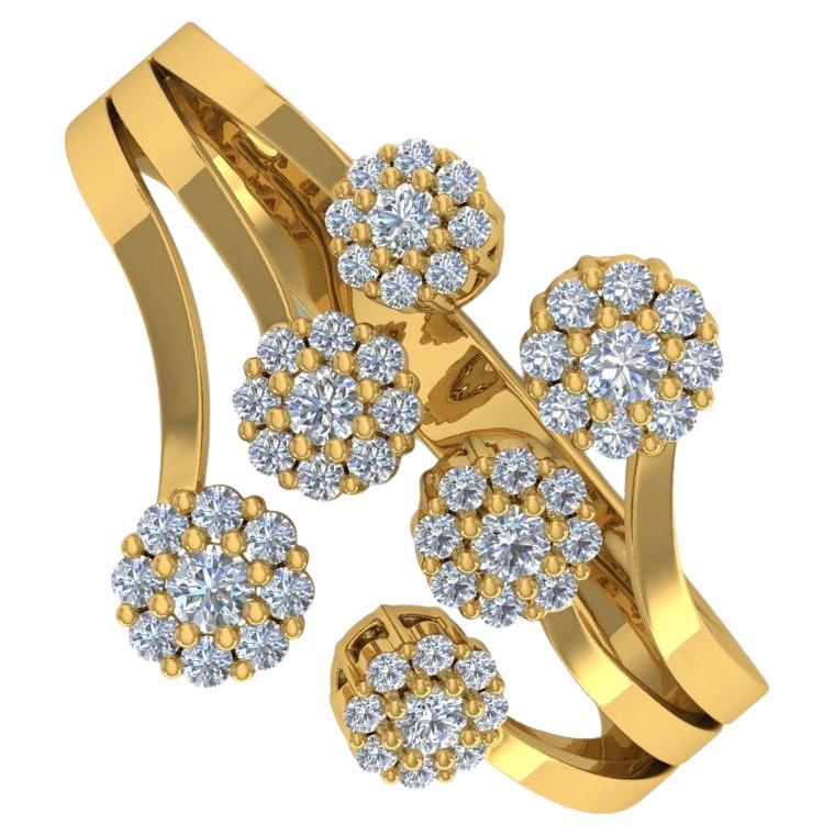Natural 0.40 Carat Diamond Pave Cuff Ring 18 Karat Yellow Gold Handmade Jewelry For Sale