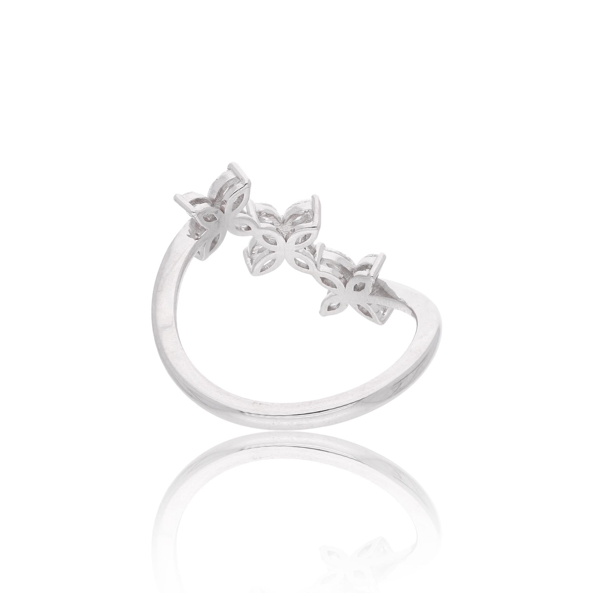 Modern Natural 0.40 Carat Marquise Shape Diamond Three Flower Ring 14 Karat White Gold For Sale