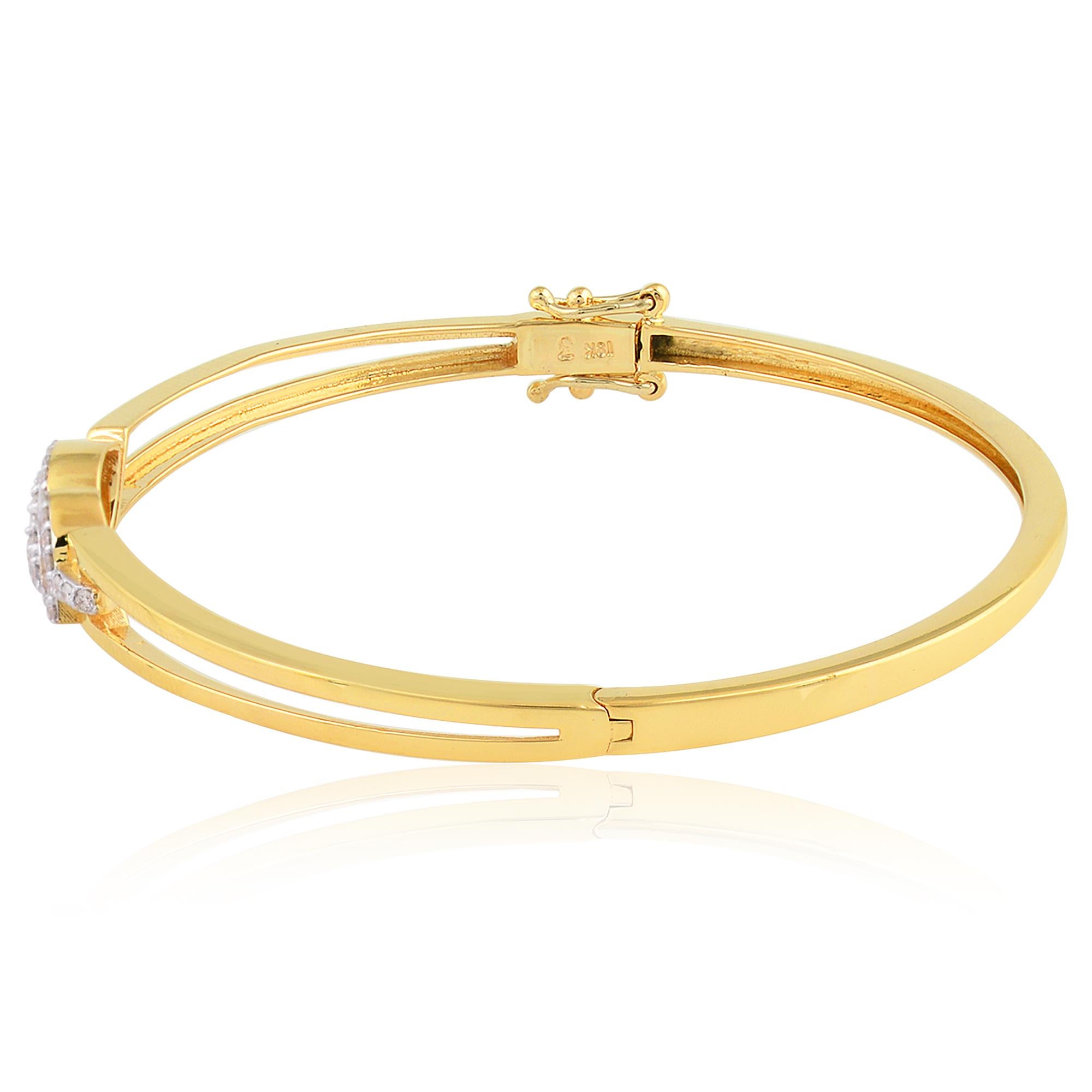 Modern Natural 0.40 Carat Round Diamond Bangle Bracelet 14 Karat Yellow Gold Jewelry For Sale