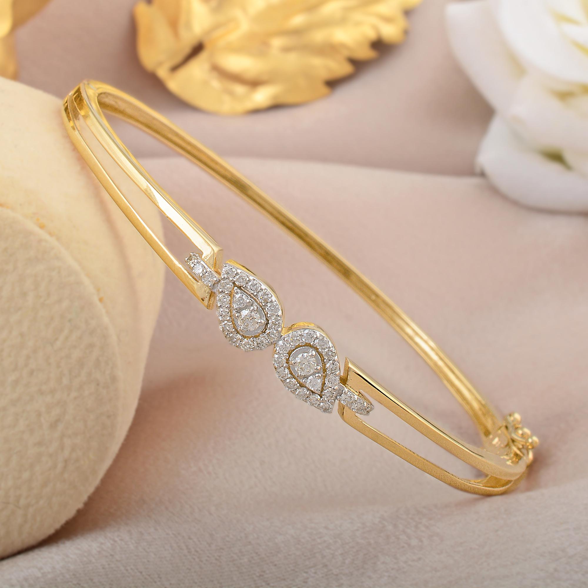 Natural 0.40 Carat Round Diamond Bangle Bracelet 14 Karat Yellow Gold Jewelry In New Condition For Sale In Diera, Dubai