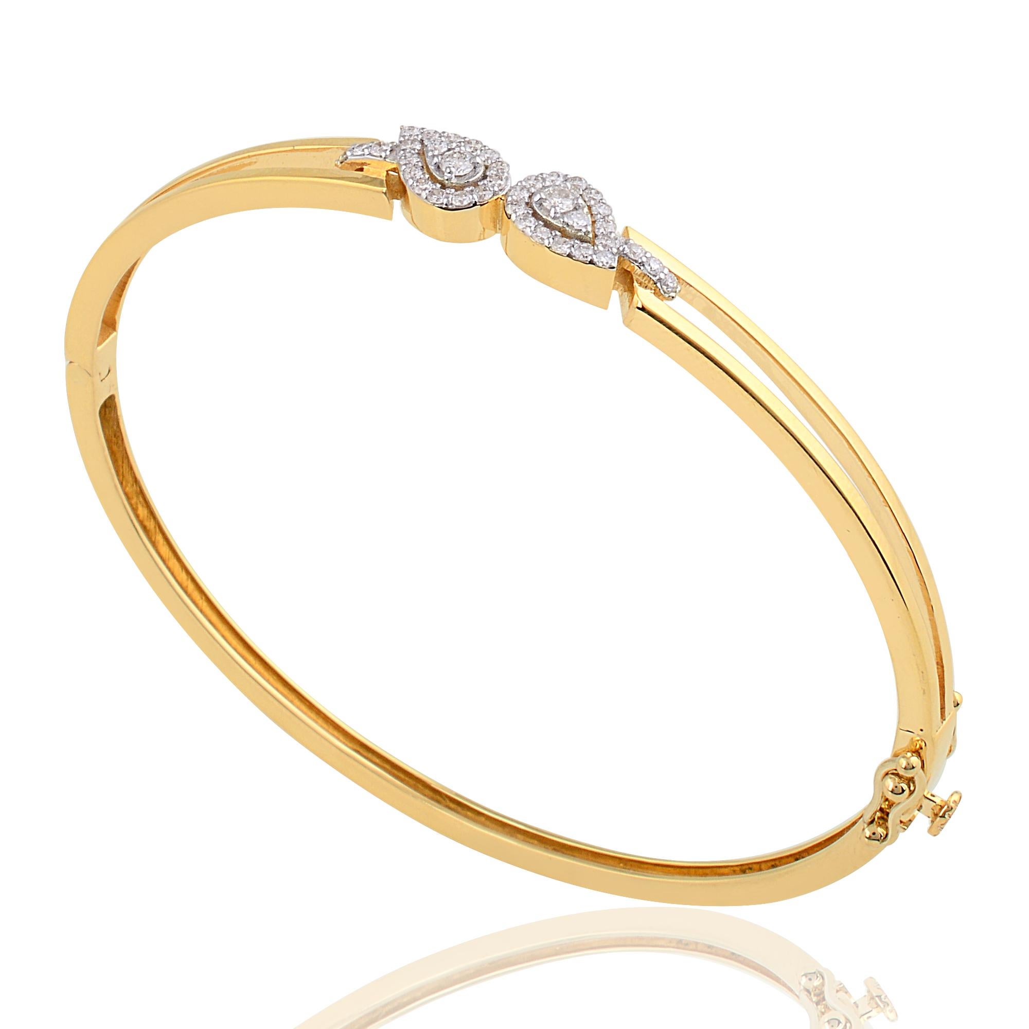 Women's Natural 0.40 Carat Round Diamond Bangle Bracelet 14 Karat Yellow Gold Jewelry For Sale
