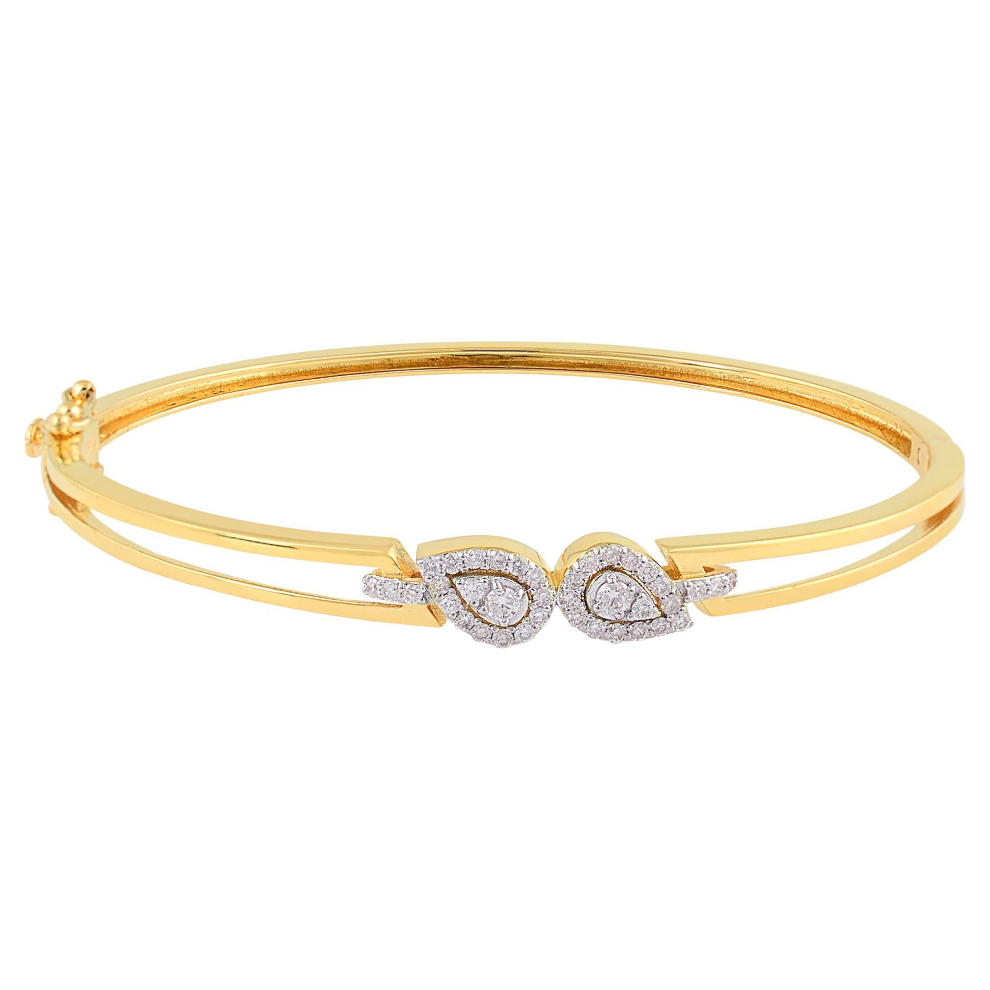 Natural 0.40 Carat Round Diamond Bangle Bracelet 14 Karat Yellow Gold Jewelry