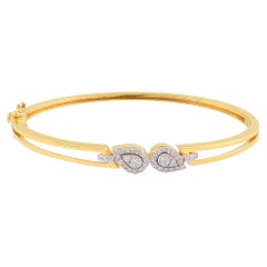 Natural 0.40 Carat Round Diamond Bangle Bracelet 14 Karat Yellow Gold Jewelry