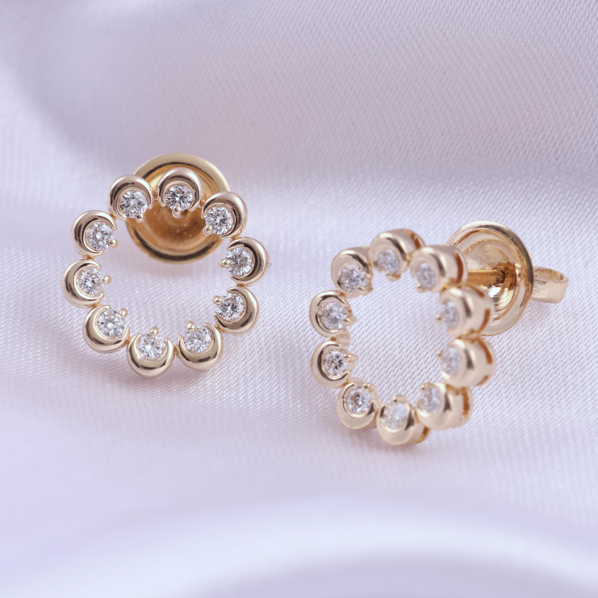 Pendientes finos de diamantes naturales de 0,41 quilates, claridad SI y color HI, oro amarillo de 9 quilates Corte redondo en venta