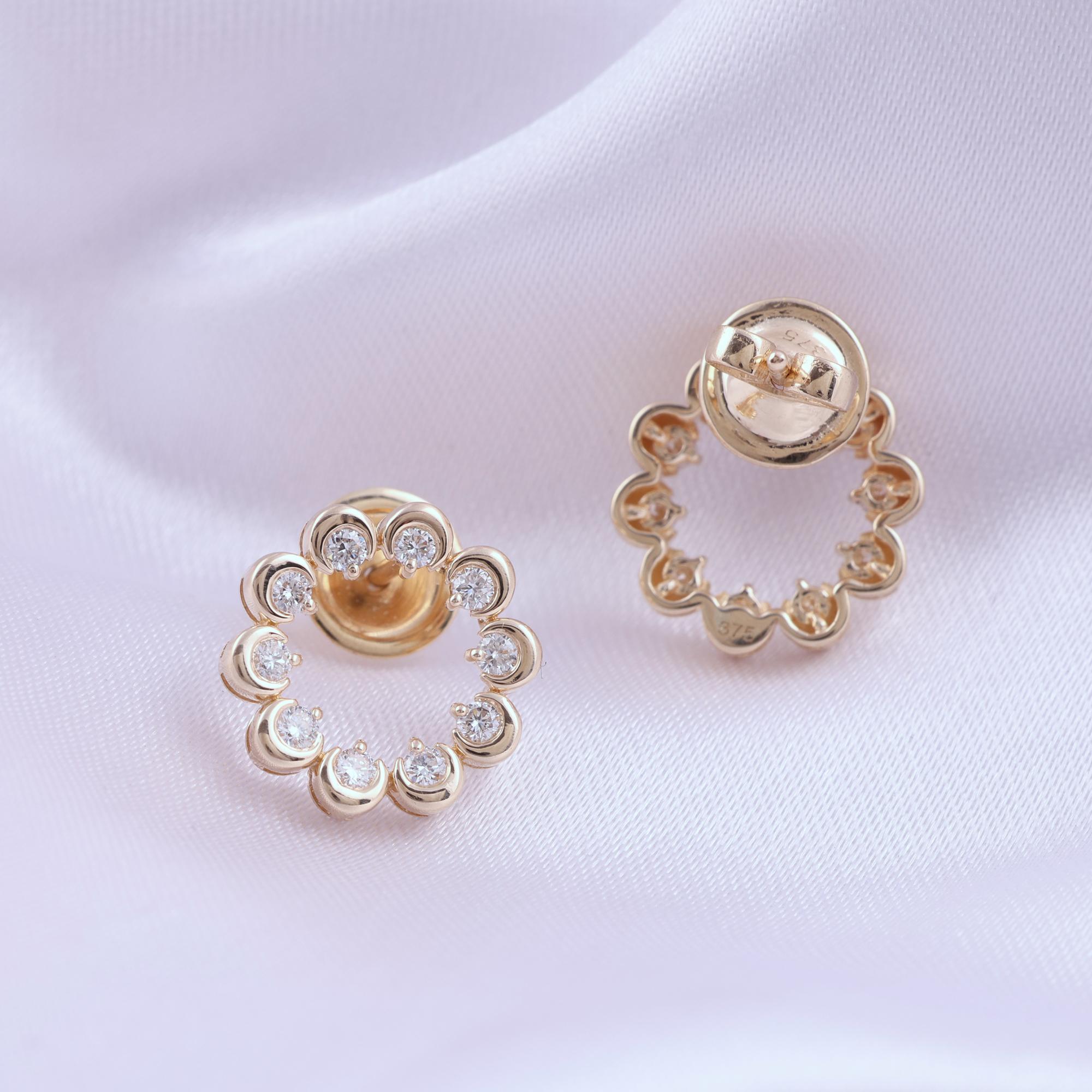 Pendientes finos de diamantes naturales de 0,41 quilates, claridad SI y color HI, oro amarillo de 9 quilates en Nuevo estado para la venta en Diera, Dubai