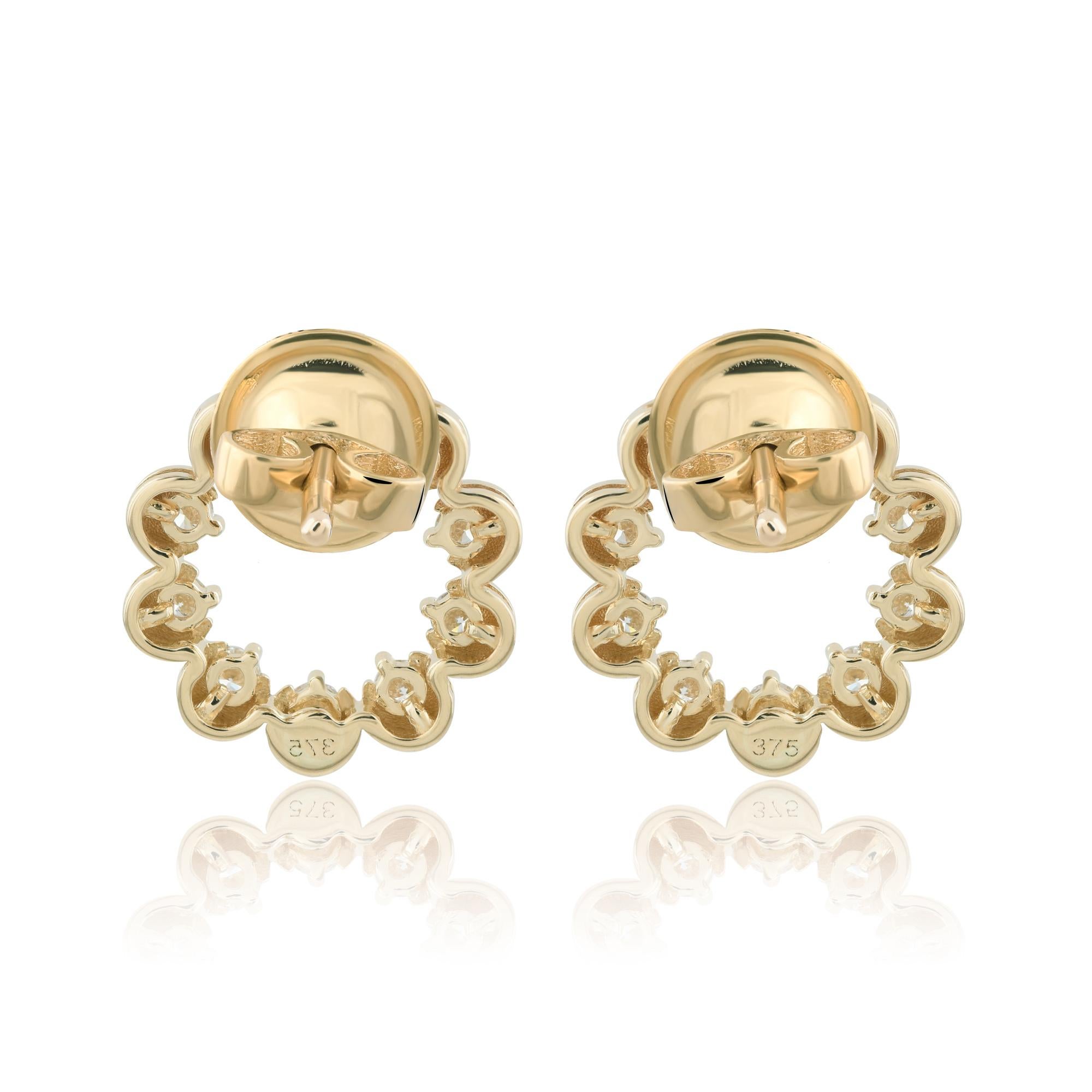 Pendientes finos de diamantes naturales de 0,41 quilates, claridad SI y color HI, oro amarillo de 9 quilates en venta 1