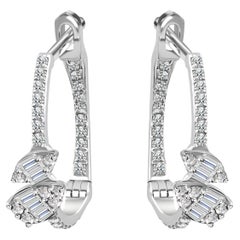 Natural 0.41 Carat SI Clarity HI Color Diamond Hoop Earrings 14k White Gold
