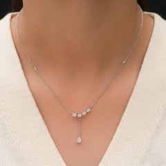 Natural 0.41 Carat SI/H Diamond Lariat Chain Y Necklace 18 Karat White Gold