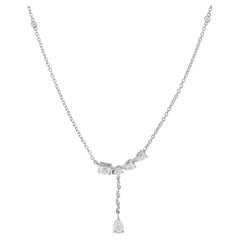 Natural 0.41 Carat SI/H Diamond Lariat Chain Y Necklace 18 Karat White Gold