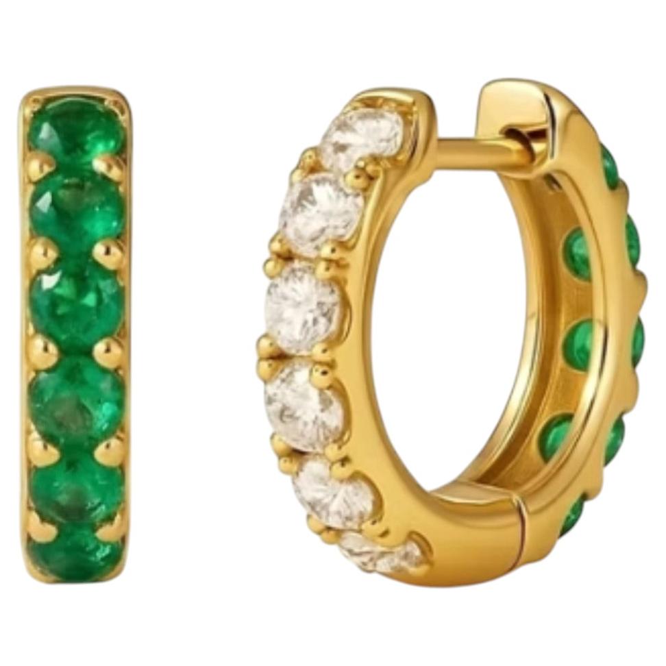 14k Yellow Gold Emerald and Diamond Stud Earrings, 0.41ct & 0.42ct