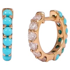 Elegant 14K Yellow Gold Turquoise and Diamond Stud Earrings