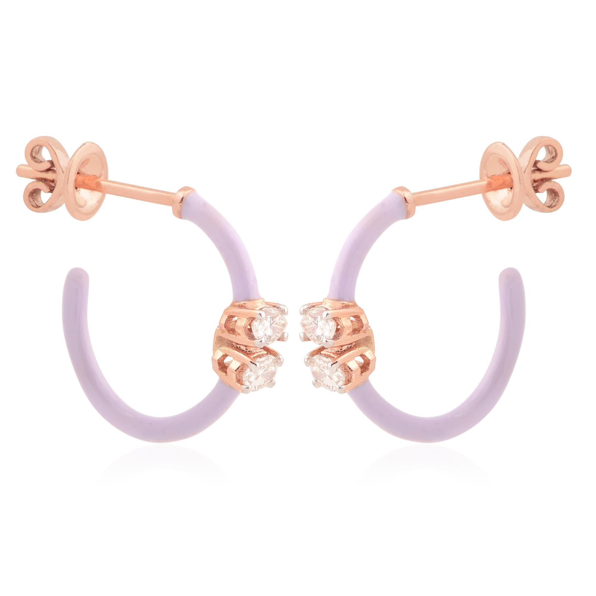 Orecchini a cerchio con diamante marquise smaltato Nature 0,42 carati SI/H Oro rosa 18 carati In condizioni Nuovo in vendita a Diera, Dubai