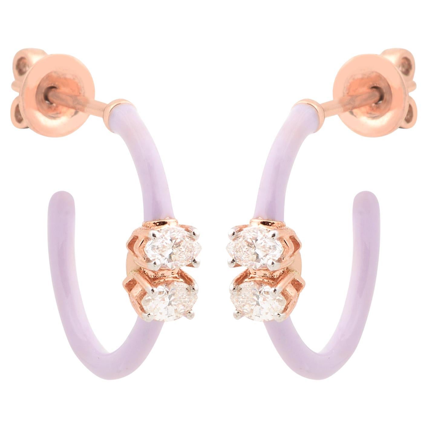 Orecchini a cerchio con diamante marquise smaltato Nature 0,42 carati SI/H Oro rosa 18 carati