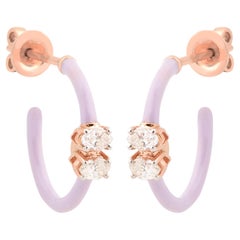 Natural 0.42 Carat SI/H Marquise Diamond Enamel Hoop Earrings 18 Karat Rose Gold