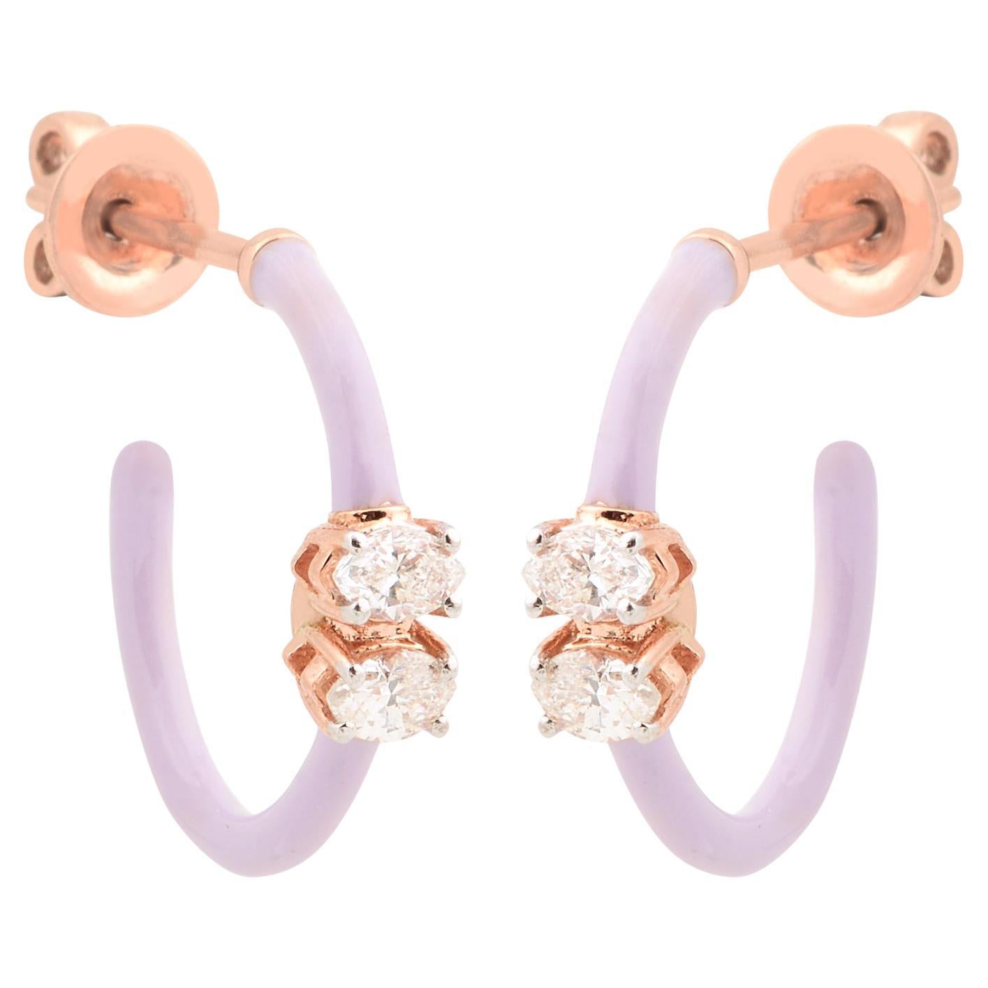 Orecchini a cerchio con diamante marquise smaltato Nature 0,42 carati SI/H Oro rosa 18 carati in vendita