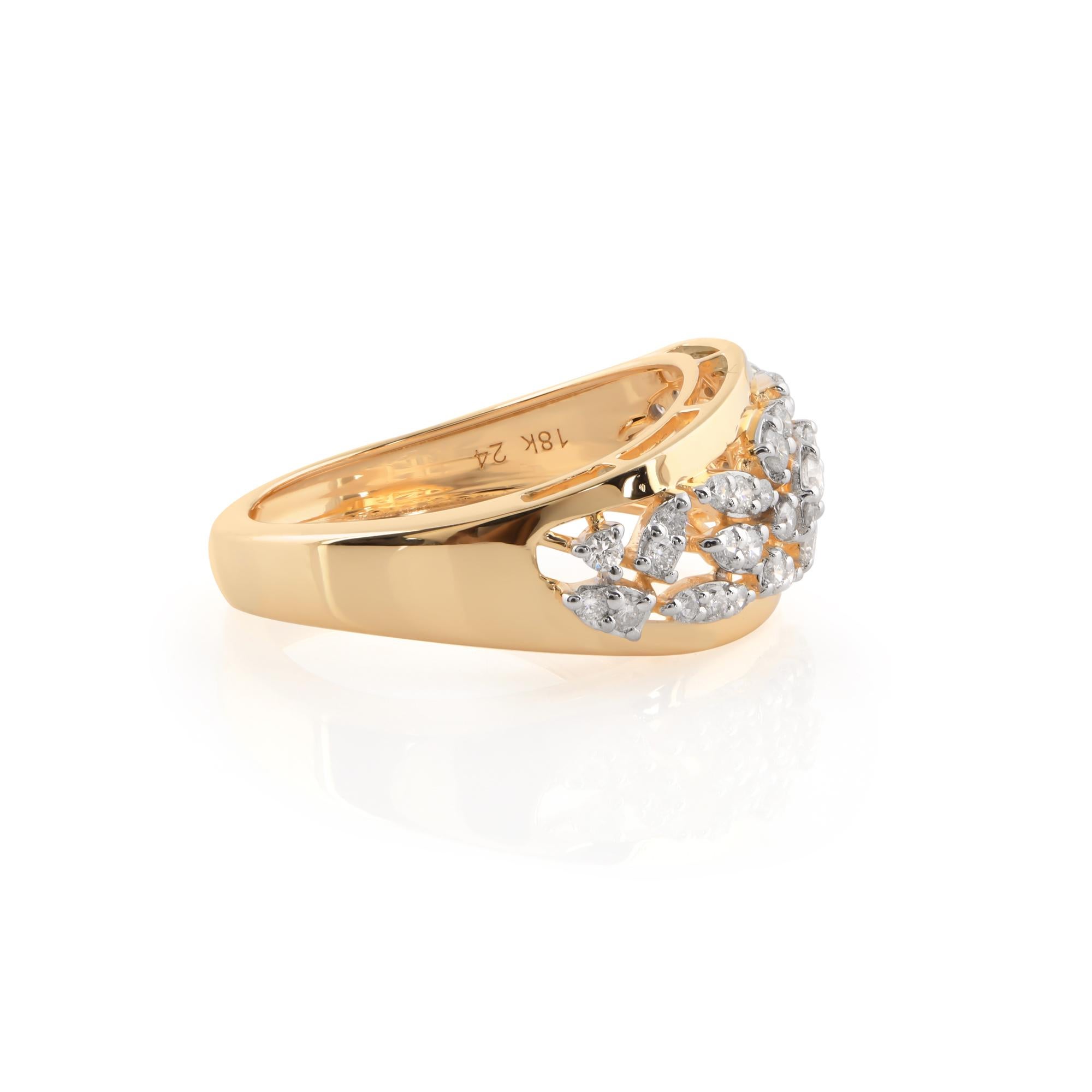 Indulge in the timeless elegance of this exquisite handmade jewelry piece featuring a stunning 0.43 carat round diamond set atop a dome-shaped 18 karat yellow gold ring. Each element of this masterpiece is meticulously crafted to perfection,