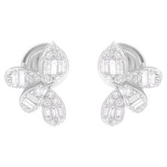 Orecchini fini di diamanti naturali da 0,43 carati SI/H Baguette tondi in oro bianco 14 carati