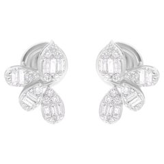 Natural 0.43 Carat SI/H Baguette Round Diamond Fine Earrings 18 Karat White Gold