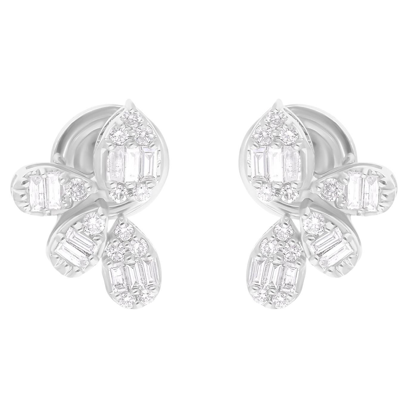 Natürliche 0,43 Karat SI/H Baguette-Diamant-Ohrringe aus 18 Karat Weißgold mit rundem Diamanten