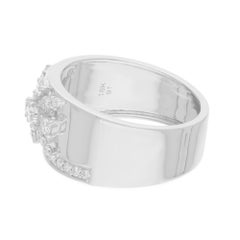 Round Brilliant Cut Diamond Wide Band Ring, 0.44 Carats, 18K White Gold