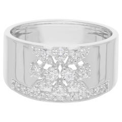 Round Brilliant Cut Diamond Wide Band Ring, 0.44 Carats, 18K White Gold
