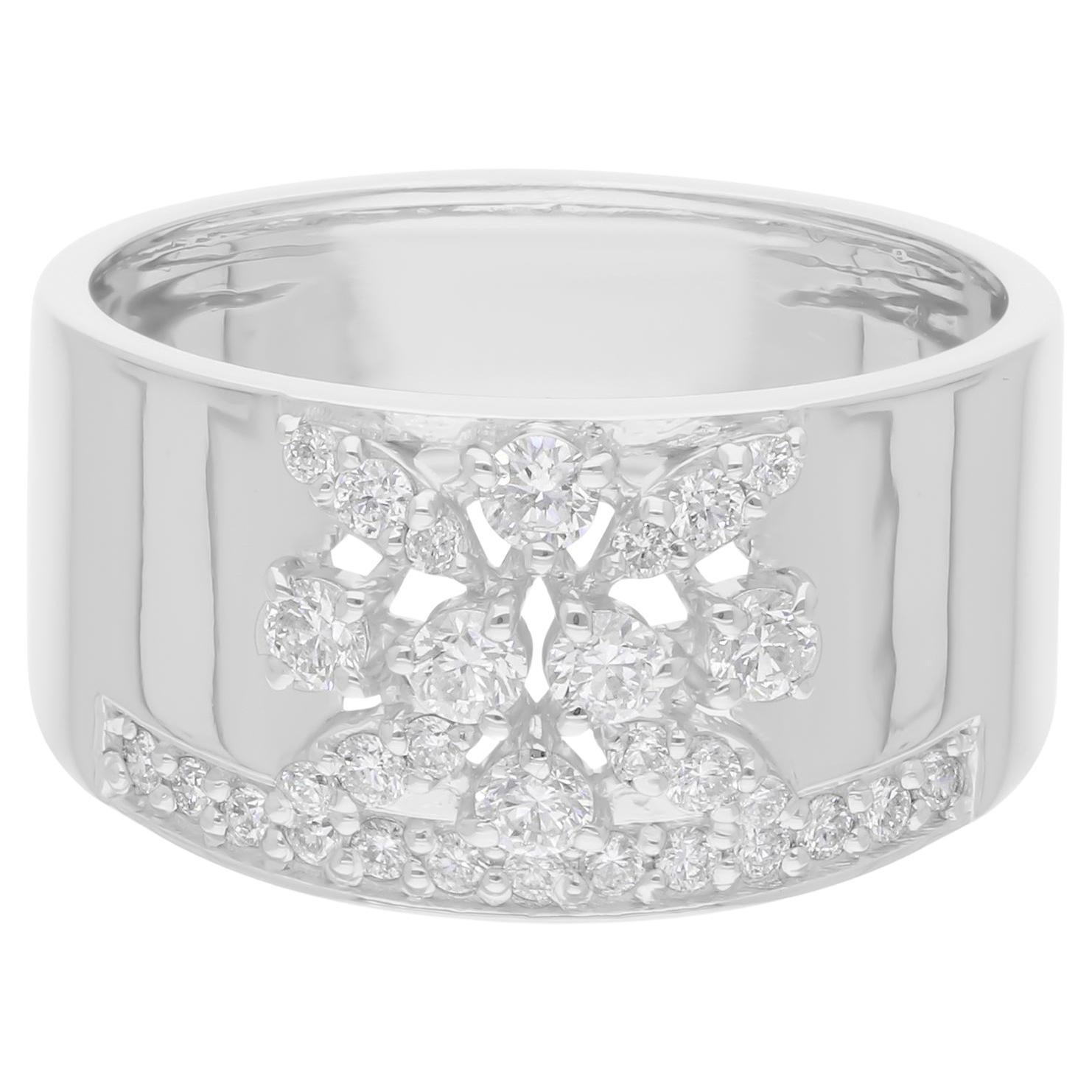 Anillo de diamantes naturales talla brillante redonda SI/H de 0,44 quilates y oro blanco de 18 quilates