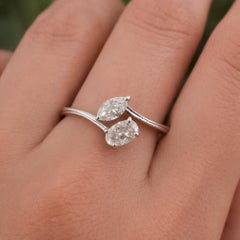 Natural 0.44ct SI/H Natural Diamond Two Stone Toi et Moi Ring 18K White Gold