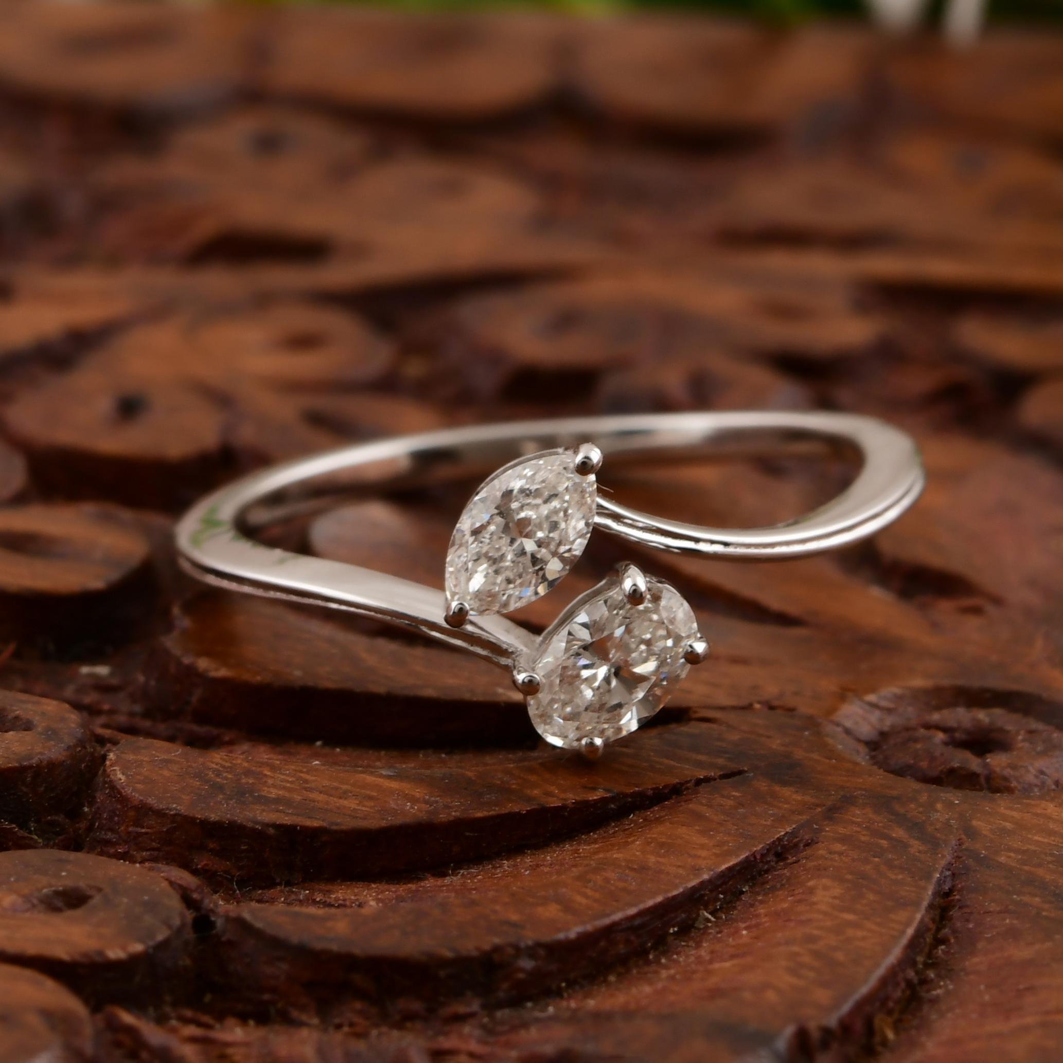 En venta: Natural 0,44Ct SI/H Anillo de diamantes marquesa oval 14Kt Oro blanco Todos los aranceles pagados  2