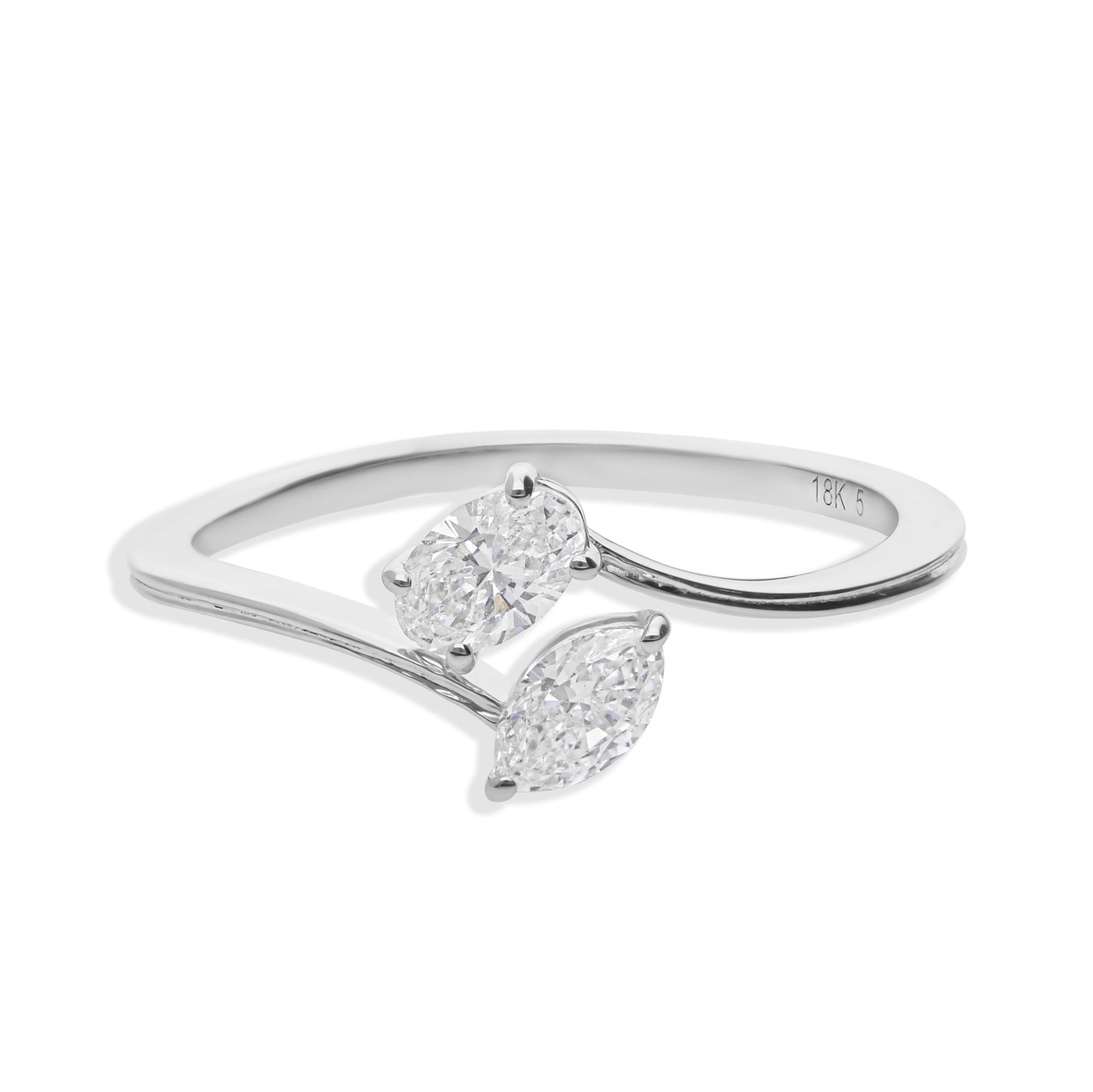 En venta: Natural 0,44Ct SI/H Anillo de diamantes marquesa oval 14Kt Oro blanco Todos los aranceles pagados  4