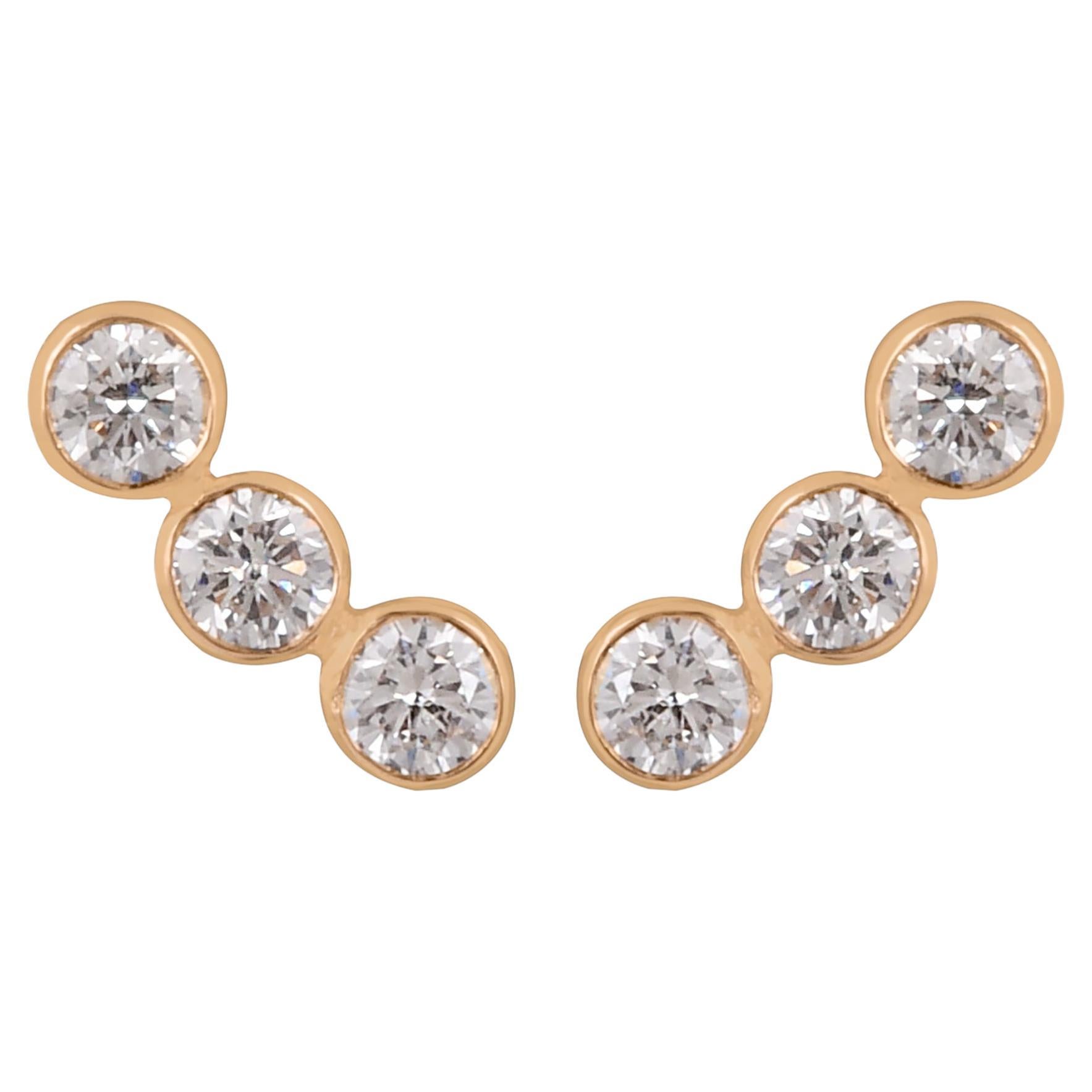 Natural 0.45 Carat Round Diamond Stud Earrings 18 Karat Rose Gold Fine Jewelry