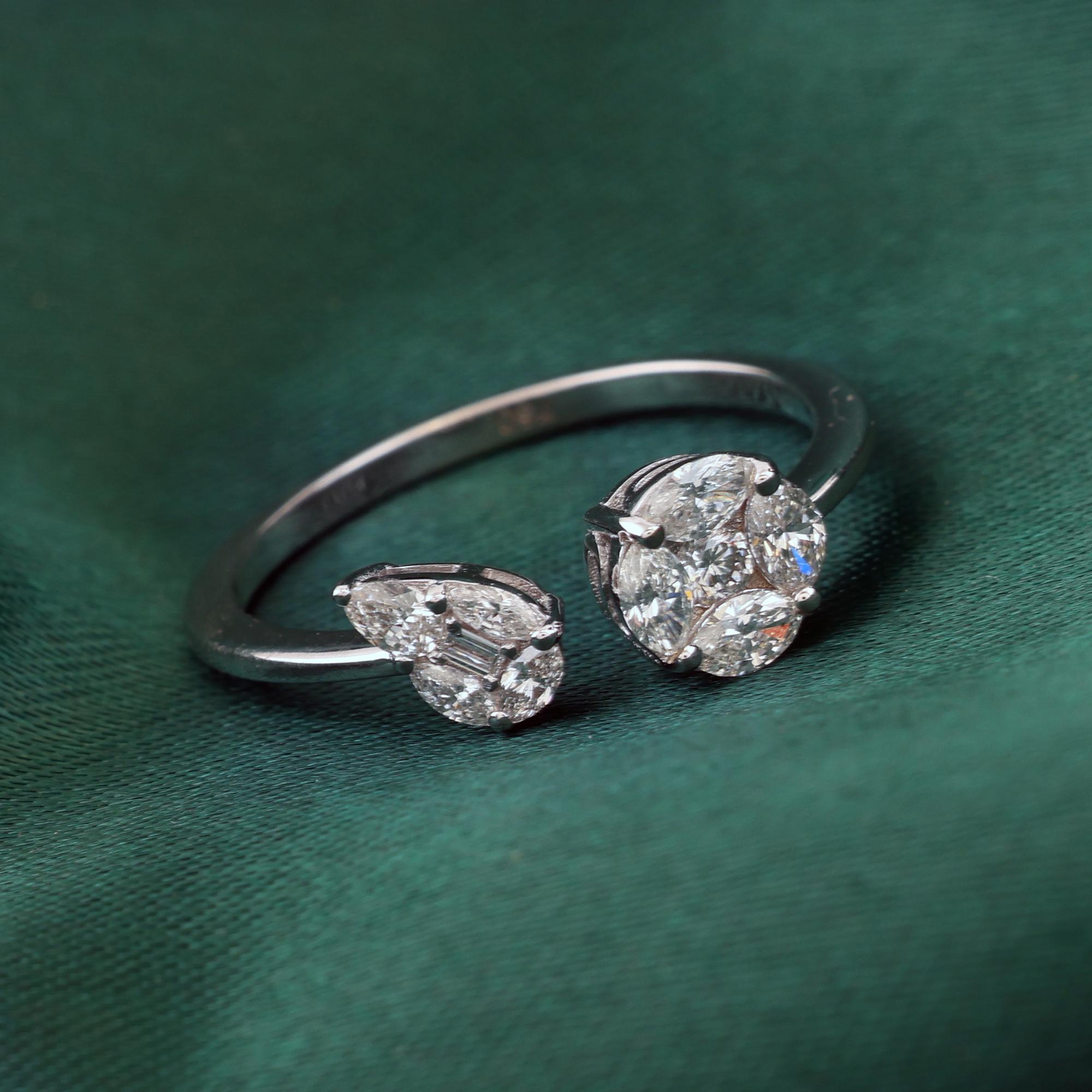 Im Angebot: Natürlicher 0,45 Karat SI Reinheit HI Farbe Diamant Manschettenring 18 Karat Weißgold () 3