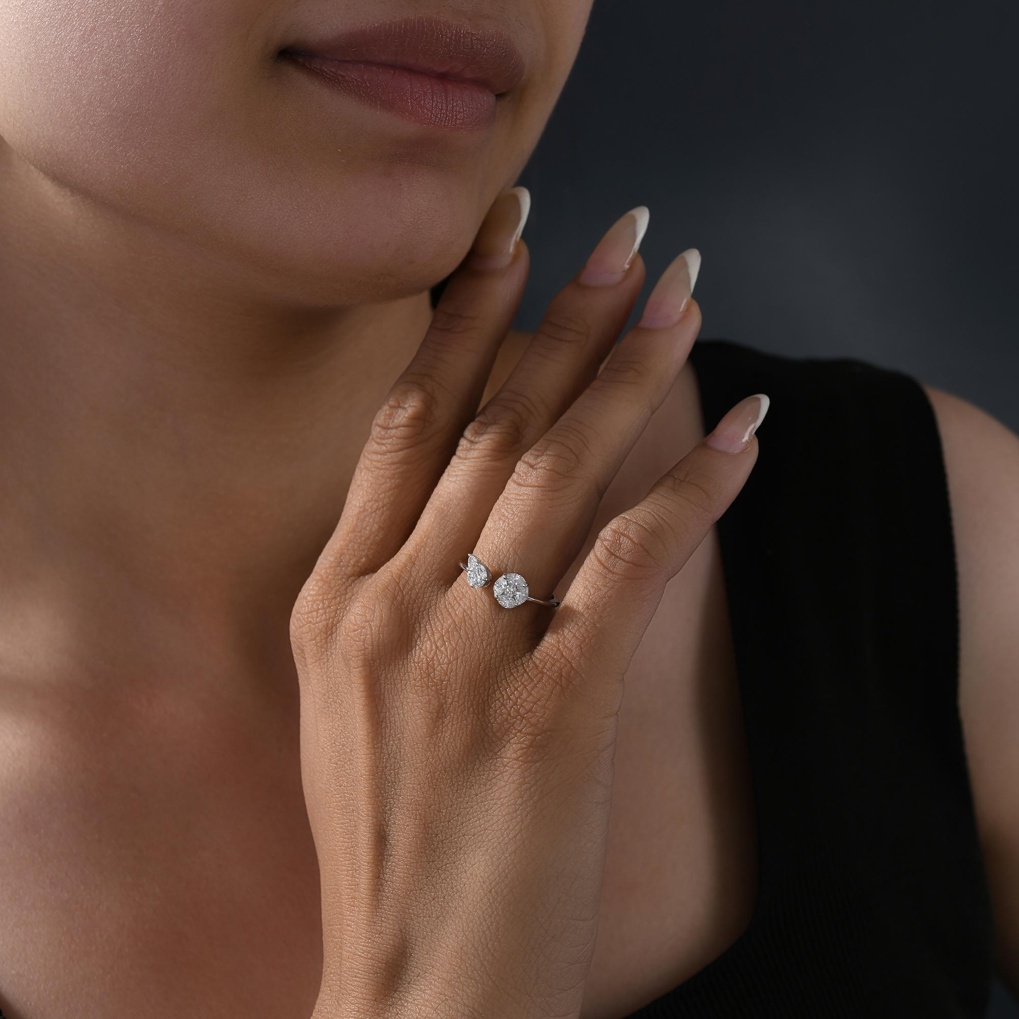 Im Angebot: Natürlicher 0,45 Karat SI Reinheit HI Farbe Diamant Manschettenring 18 Karat Weißgold () 4