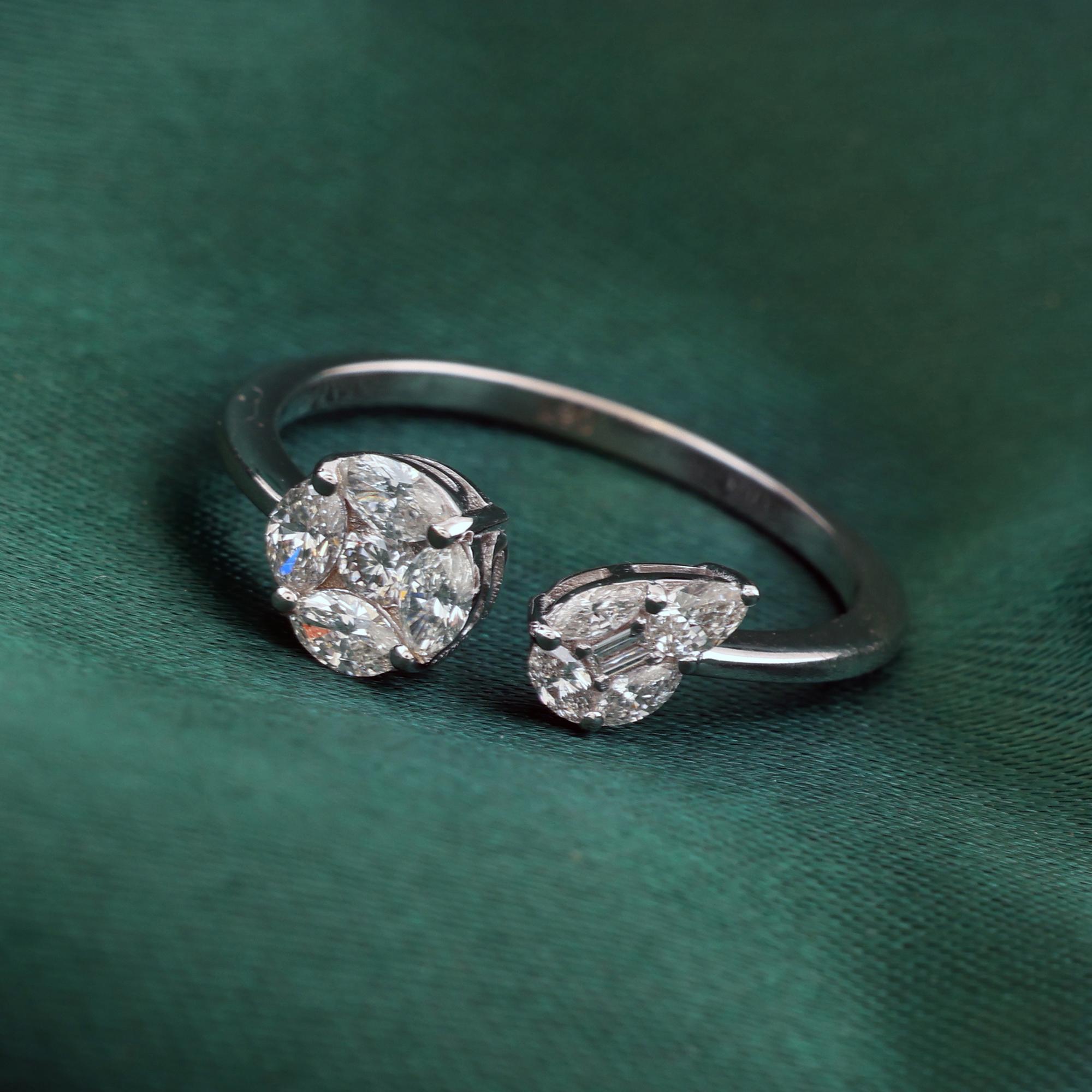 Im Angebot: Natürlicher 0,45 Karat SI Reinheit HI Farbe Diamant Manschettenring 18 Karat Weißgold () 5