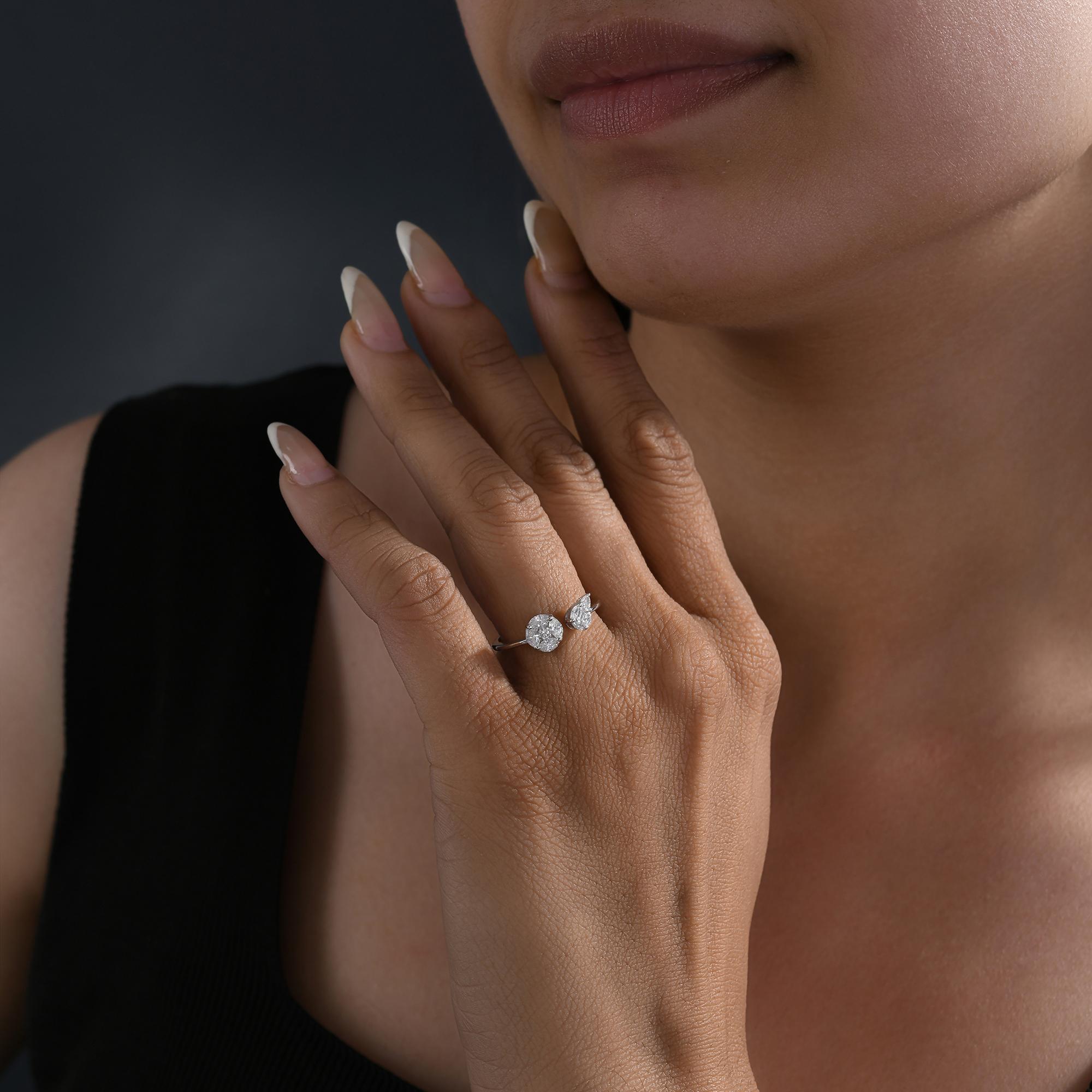 Im Angebot: Natürlicher 0,45 Karat SI Reinheit HI Farbe Diamant Manschettenring 18 Karat Weißgold () 6