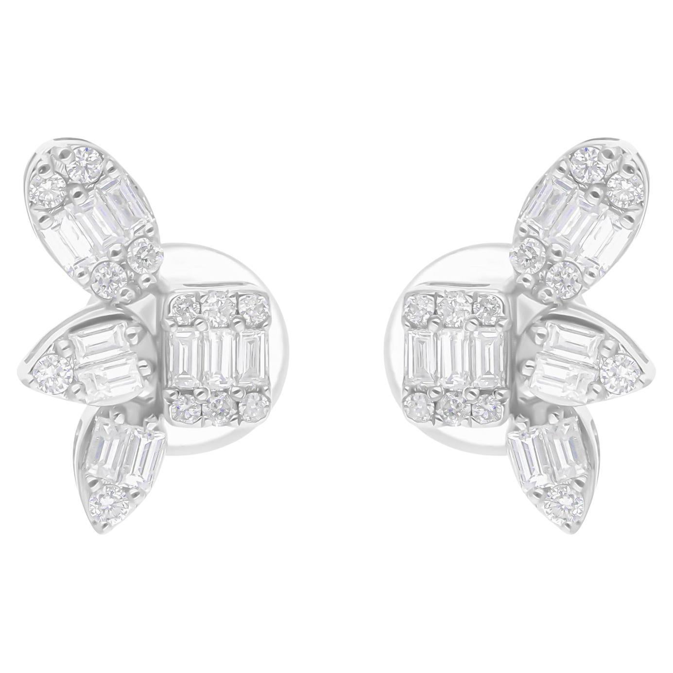 Natural 0.45 Carat SI/H Baguette Diamond Earrings 14 Karat White Gold Jewelry