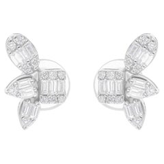 Pendientes de diamantes baguette SI/H naturales de 0,45 quilates Joyas de oro blanco de 18 quilates