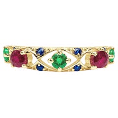 Natural 0.45 Ct Ruby Band 0.35 Ct Emerald Band 14K Gold Ruby Emerald Band unisex