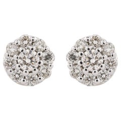 Véritable 0.46 Carat SI/HI Diamond Pave Flower Stud Earrings 10k White Gold Jewelry