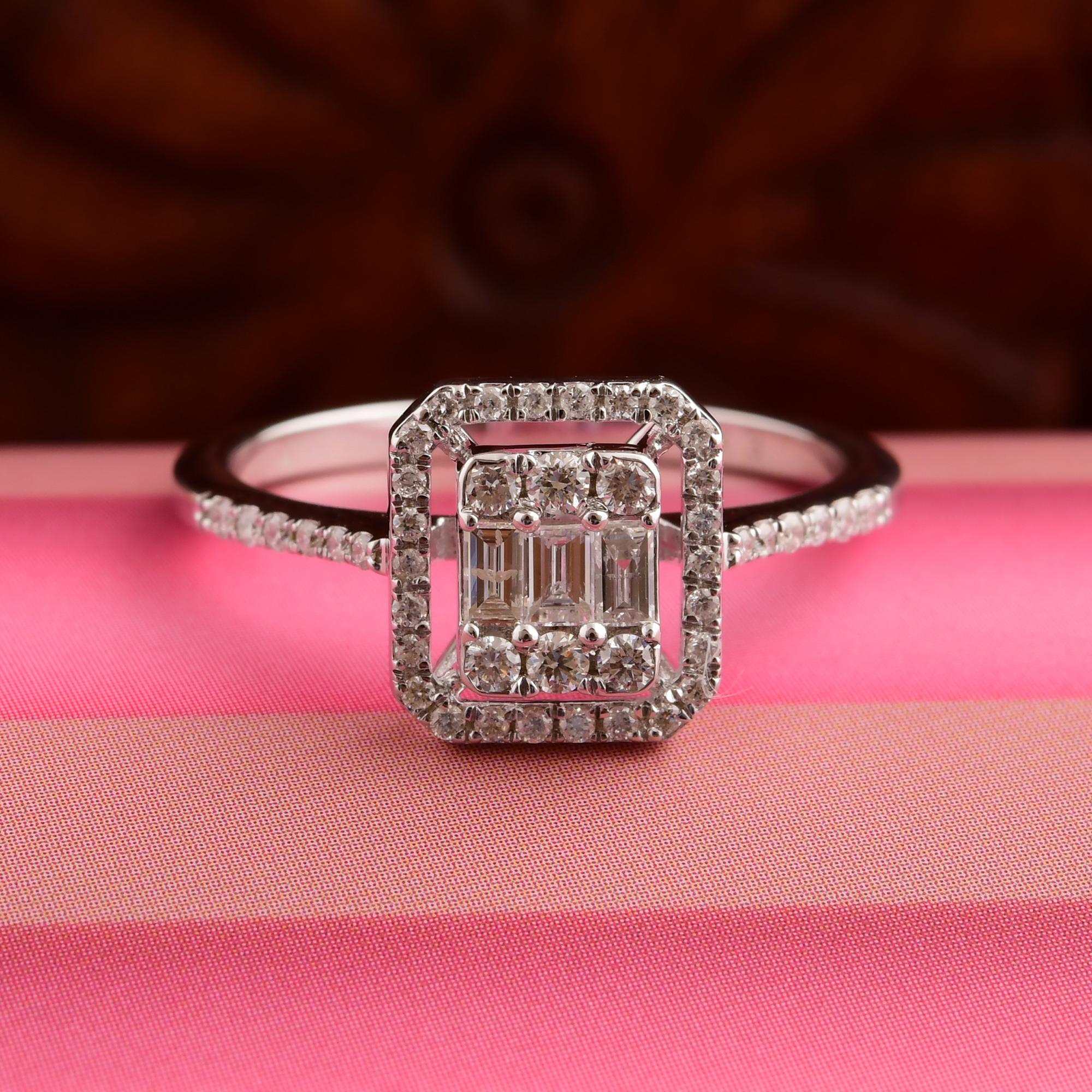 Baguette Cut Natural 0.46 Carat SI/H Baguette Shape Diamond Ring 18 Karat White Gold Jewelry For Sale
