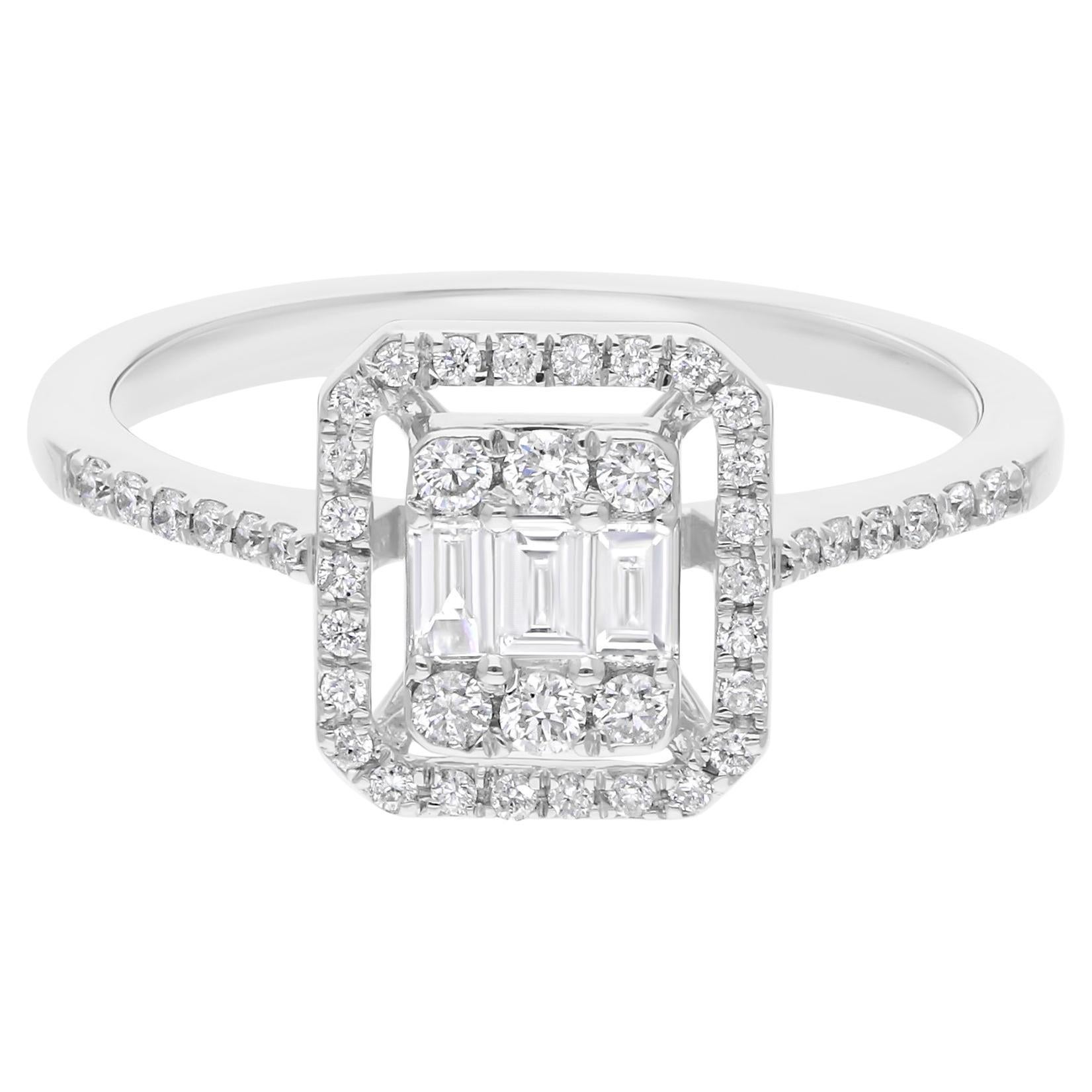 Nature 0.46 Carat SI/H Baguette Shape Diamond Ring 18 Karat White Gold Jewelry en vente