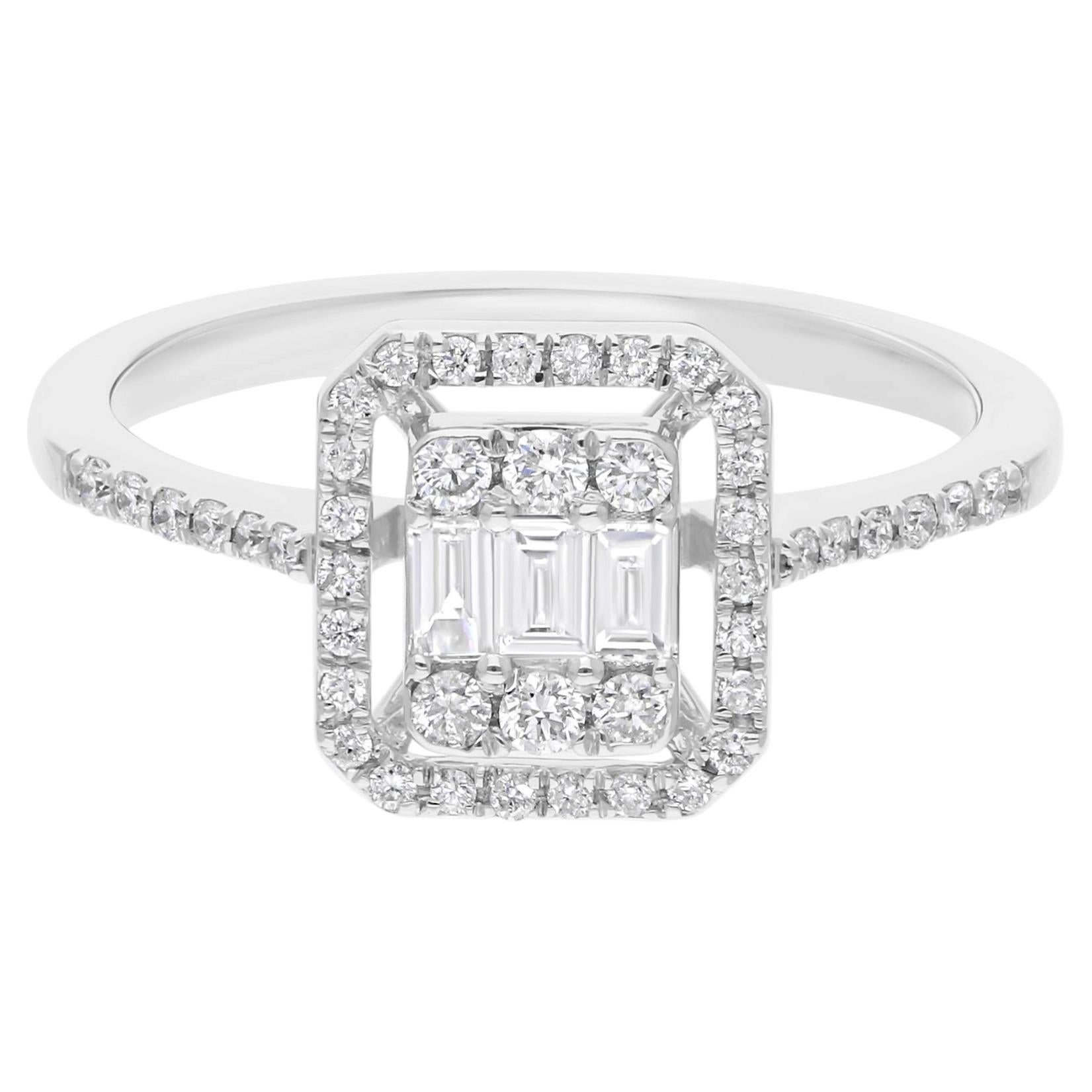 Natural 0.46 Carat SI/H Diamond Cluster Halo Wedding Ring 14 Karat White Gold