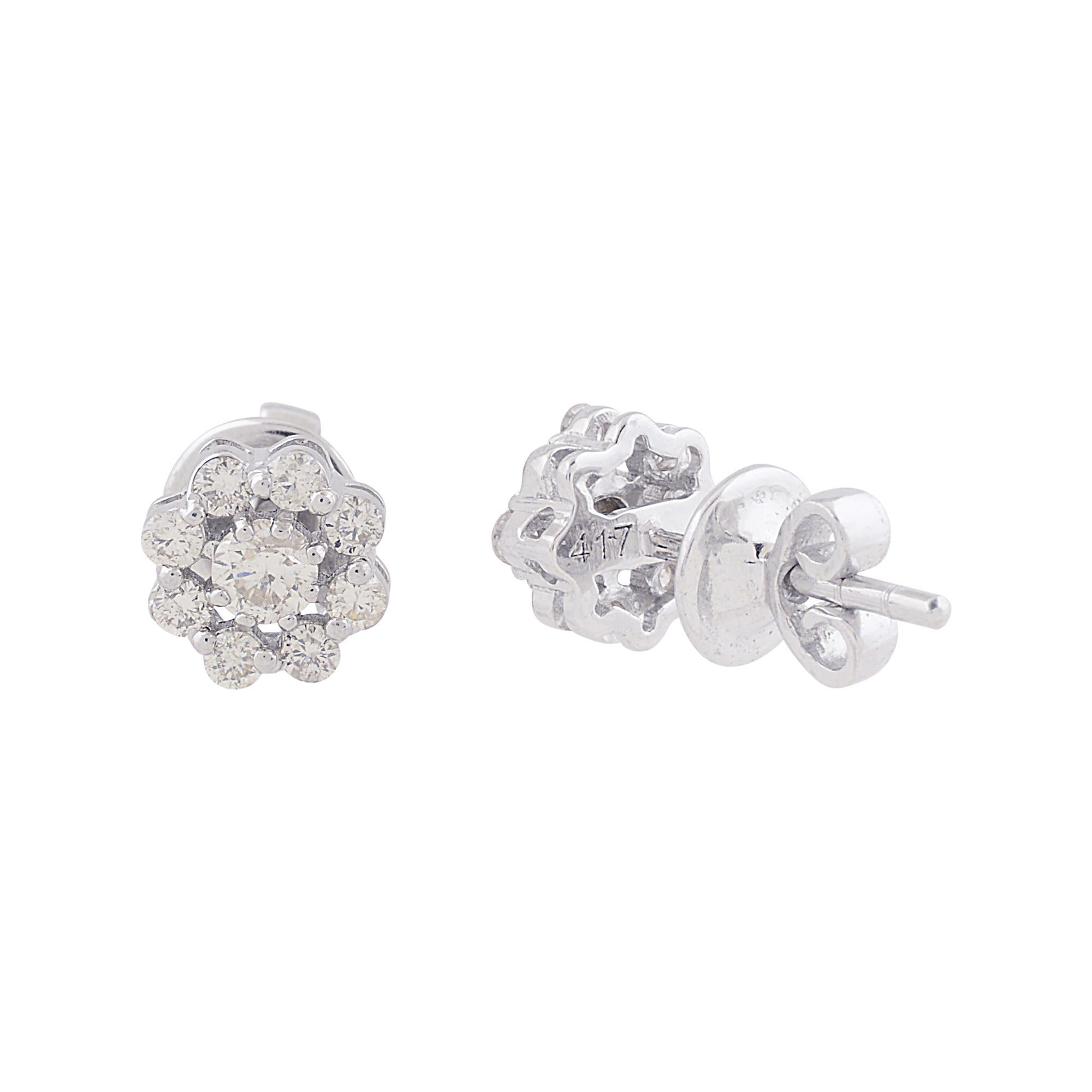 Blumenohrringe, natürlicher 0,46 Karat SI/HI runder Diamant im Brillantschliff 10k Weißgold (Rundschliff) im Angebot